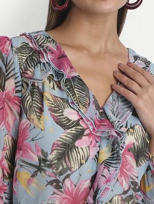 overlap neck floral dress - 18051326 - Standard Image - 6