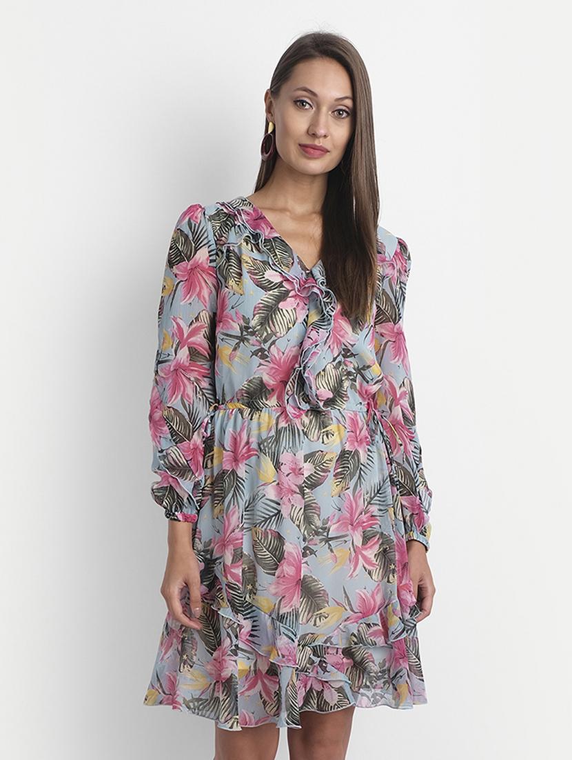 overlap neck floral dress - 18051326 - Zoom Image - 1