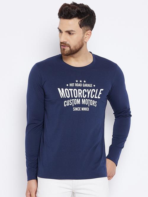 navy blue chest print t-shirt - 18051381 - Standard Image - 1