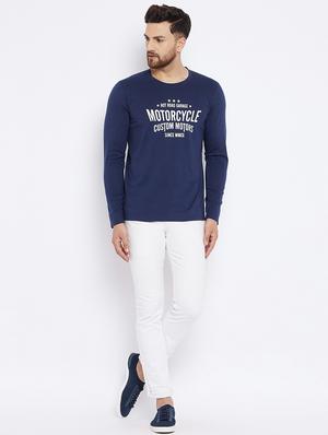 navy blue chest print t-shirt - 18051381 - Standard Image - 4