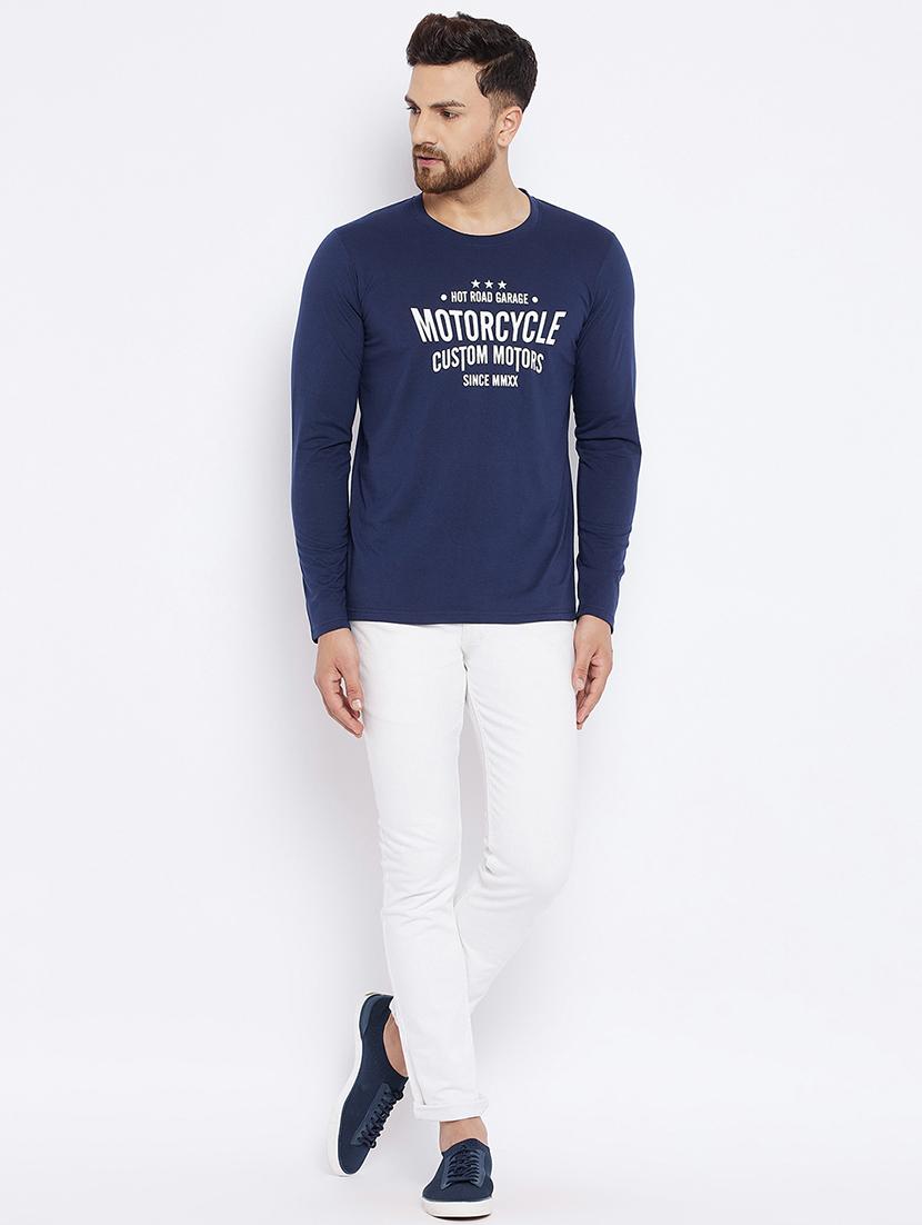 navy blue chest print t-shirt - 18051381 - Zoom Image - 4
