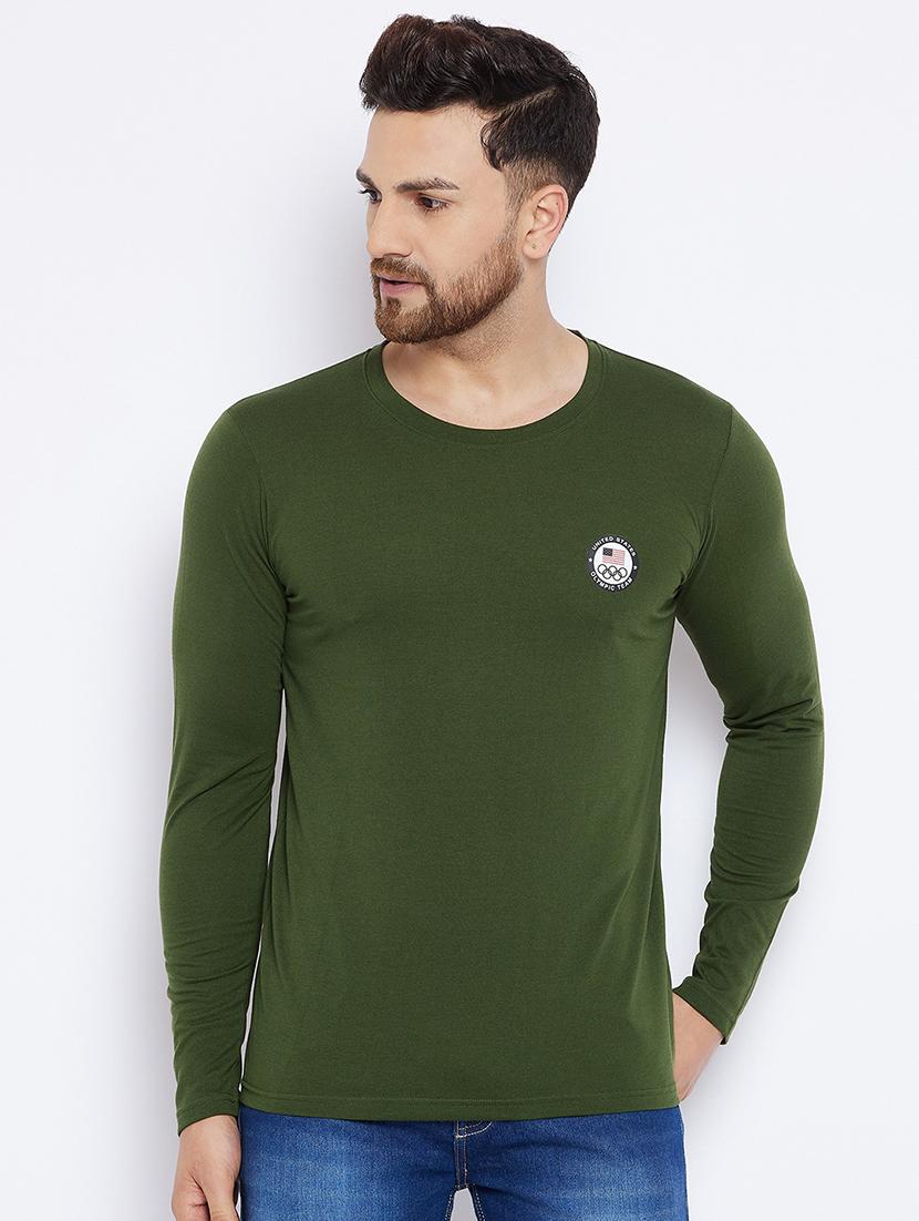 olive green chest print t-shirt - 18051382 - Zoom Image - 1