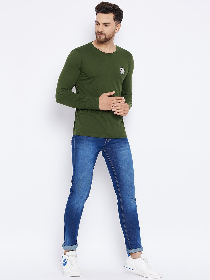 olive green chest print t-shirt - 18051382 - Zoom Image - 4