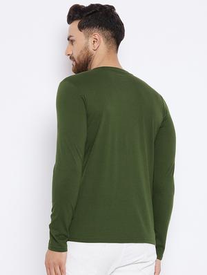 olive green chest print t-shirt - 18051383 - Standard Image - 3