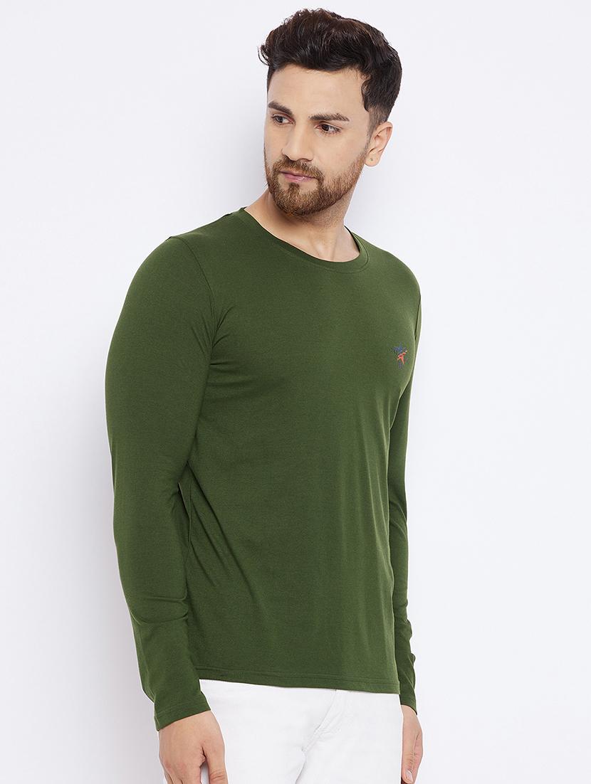olive green chest print t-shirt - 18051383 - Zoom Image - 2
