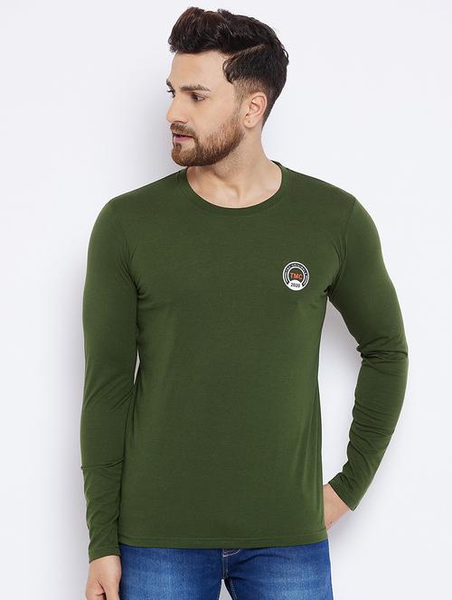 olive green chest print t-shirt - 18051385 - Standard Image - 1