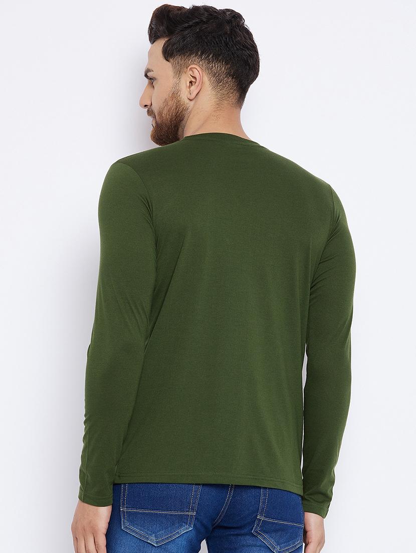 olive green chest print t-shirt - 18051385 - Zoom Image - 3