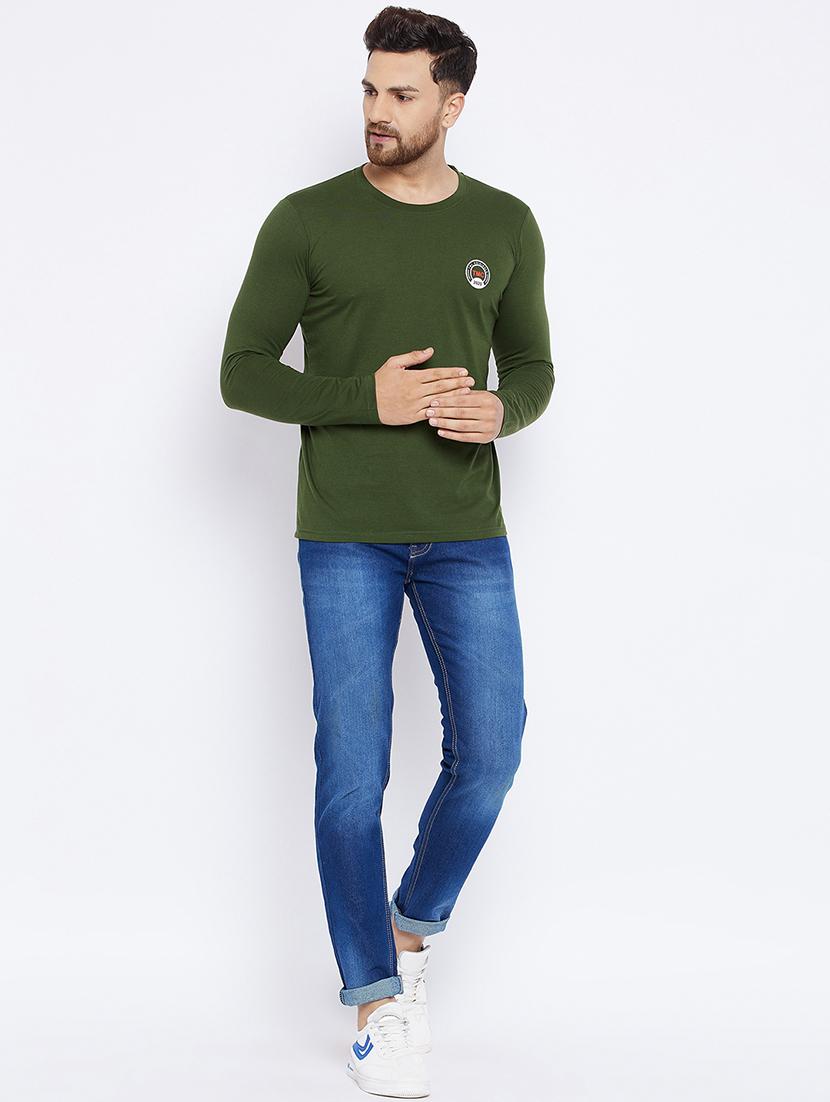 olive green chest print t-shirt - 18051385 - Zoom Image - 4