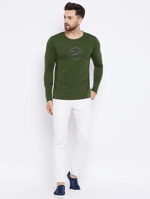 olive green chest print t-shirt - 18051388 - Standard Image - 4