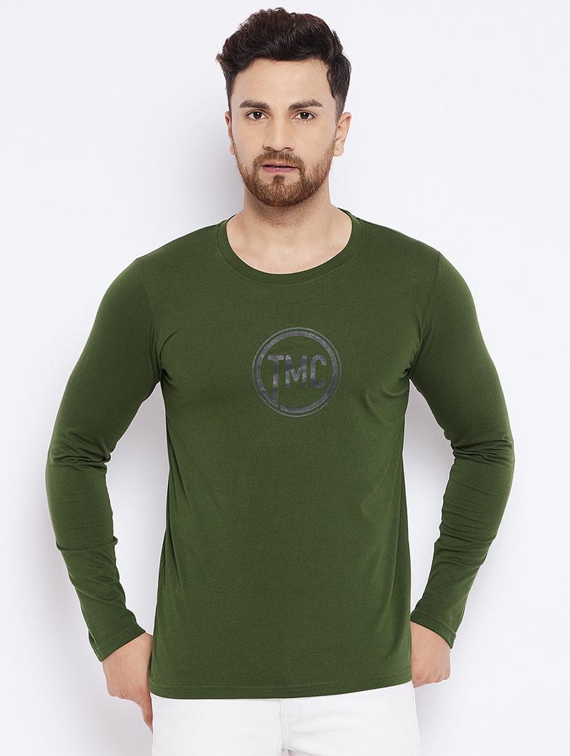 olive green chest print t-shirt - 18051388 - Zoom Image - 1