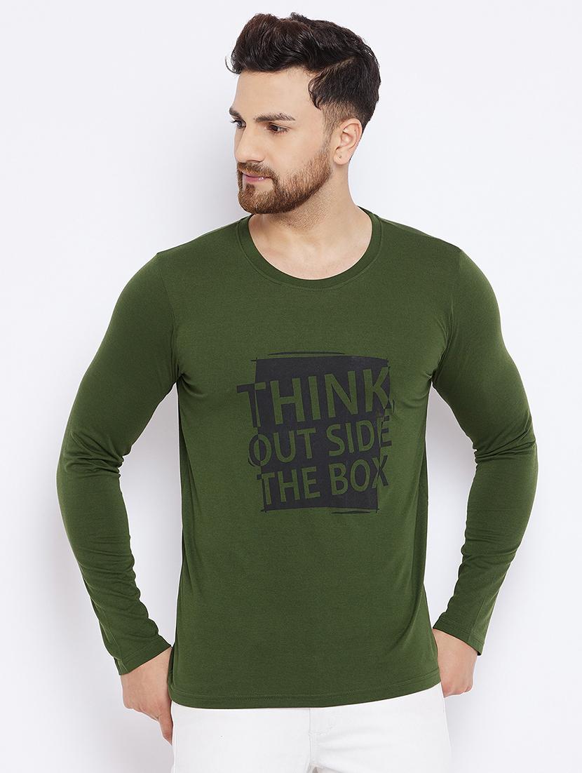 olive green chest print t-shirt - 18051390 - Zoom Image - 1