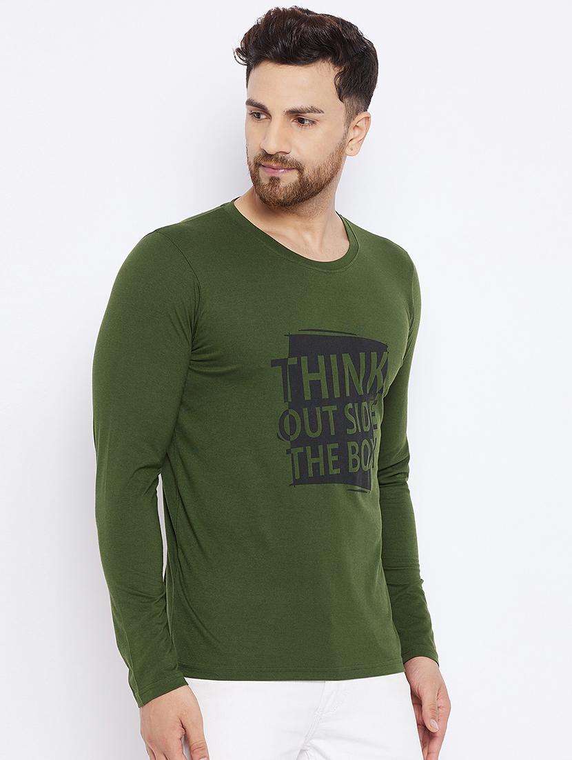 olive green chest print t-shirt - 18051390 - Zoom Image - 2
