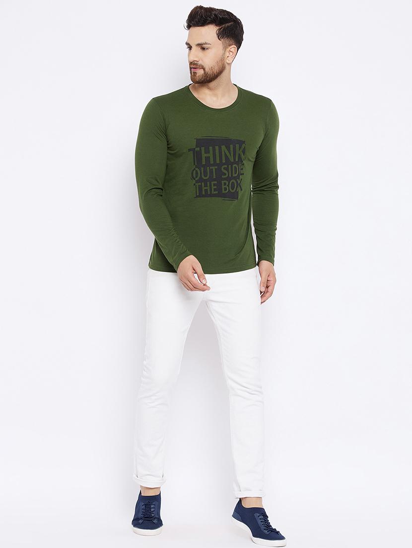 olive green chest print t-shirt - 18051390 - Zoom Image - 4
