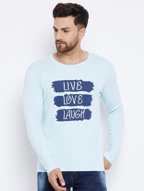 light blue chest print t-shirt - 18051392 - Standard Image - 1