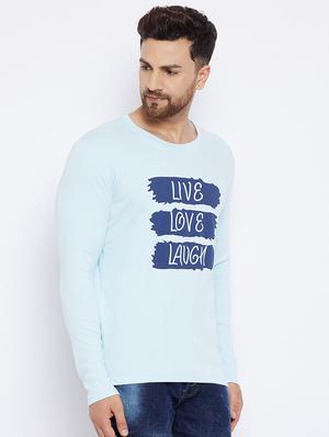 light blue chest print t-shirt - 18051392 - Standard Image - 2