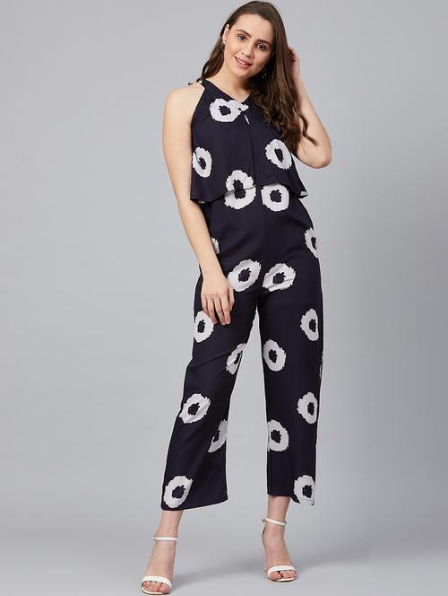 v-neck printed full leg jumpsuit - 18051423 - Very Small Image - 1