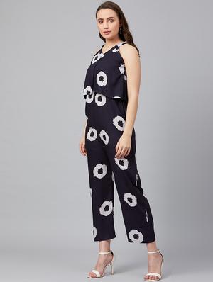 v-neck printed full leg jumpsuit - 18051423 - Standard Image - 2