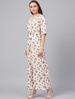 v-neck floral full leg jumpsuit - 18051424 - Standard Image - 2