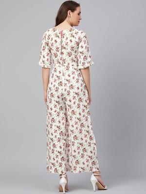 v-neck floral full leg jumpsuit - 18051424 - Standard Image - 3