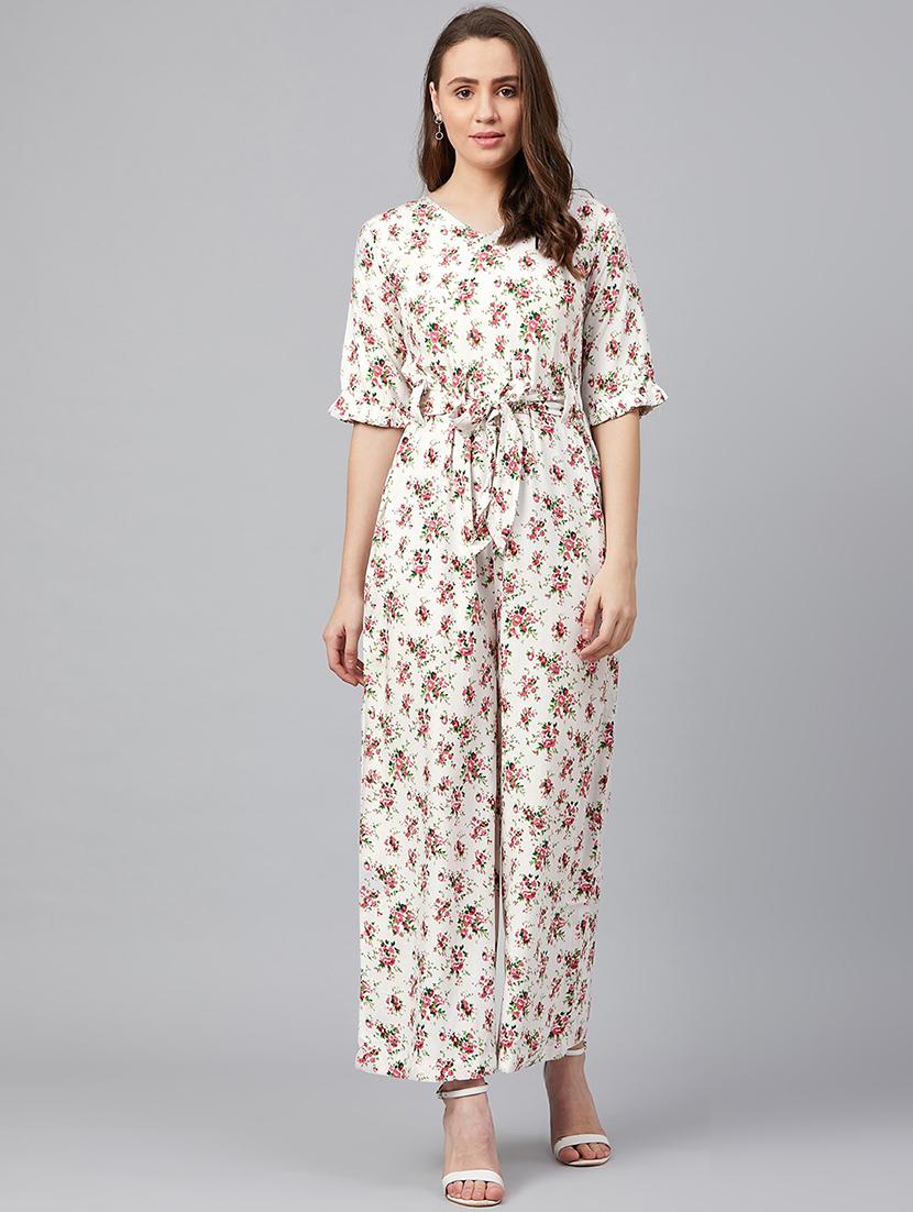 v-neck floral full leg jumpsuit - 18051424 - Zoom Image - 1