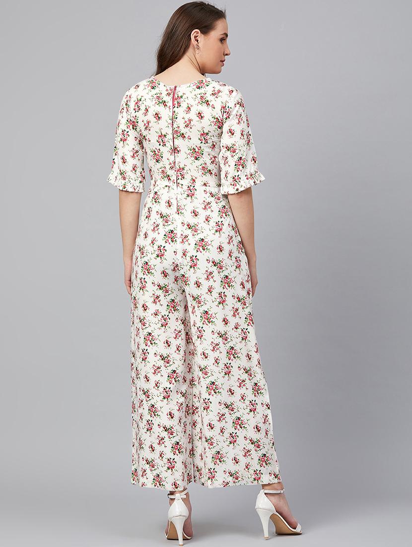 v-neck floral full leg jumpsuit - 18051424 - Zoom Image - 3