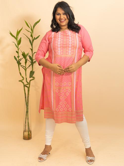 rayon plus size pink printed kurta/kurti - 18051562 - Standard Image - 1