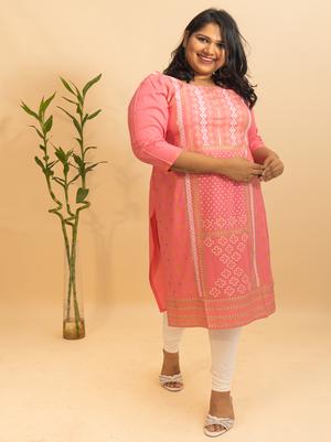 rayon plus size pink printed kurta/kurti - 18051562 - Standard Image - 3