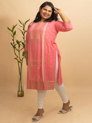 rayon plus size pink printed kurta/kurti - 18051562 - Standard Image - 4