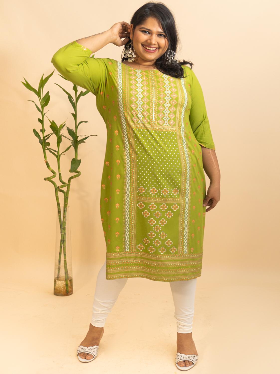 rayon plus size pink printed kurta/kurti - 18051563 - Zoom Image - 1