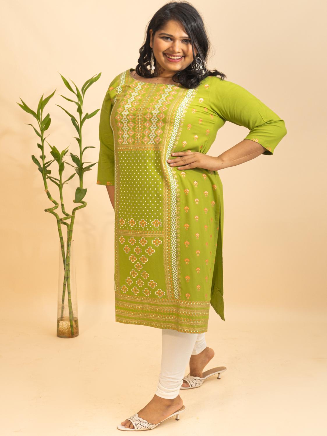rayon plus size pink printed kurta/kurti - 18051563 - Zoom Image - 4