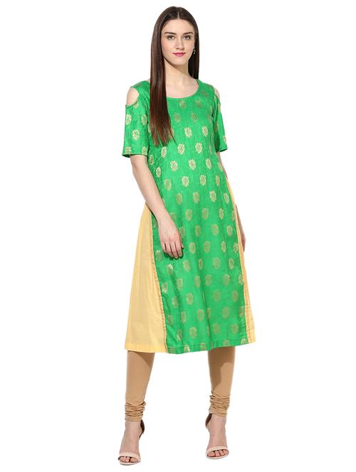 green cotton aline kurta - 18051602 - Standard Image - 1
