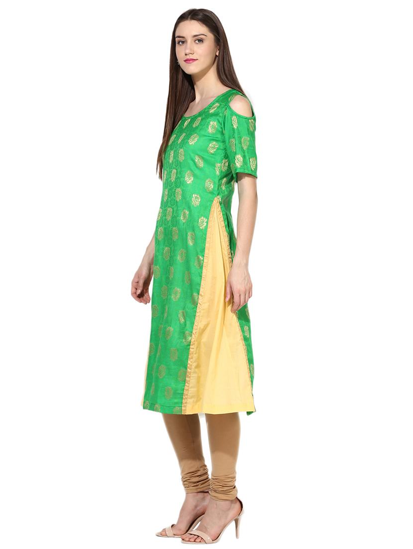 green cotton aline kurta - 18051602 - Zoom Image - 2