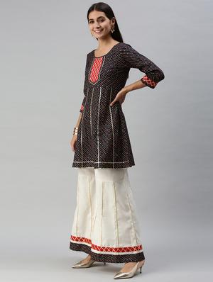 blue cotton blend kurta palazzo set - 18051617 - Standard Image - 2