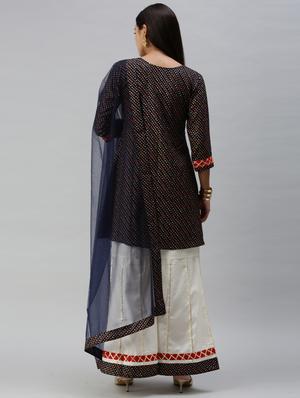 blue cotton blend kurta palazzo set - 18051617 - Standard Image - 3