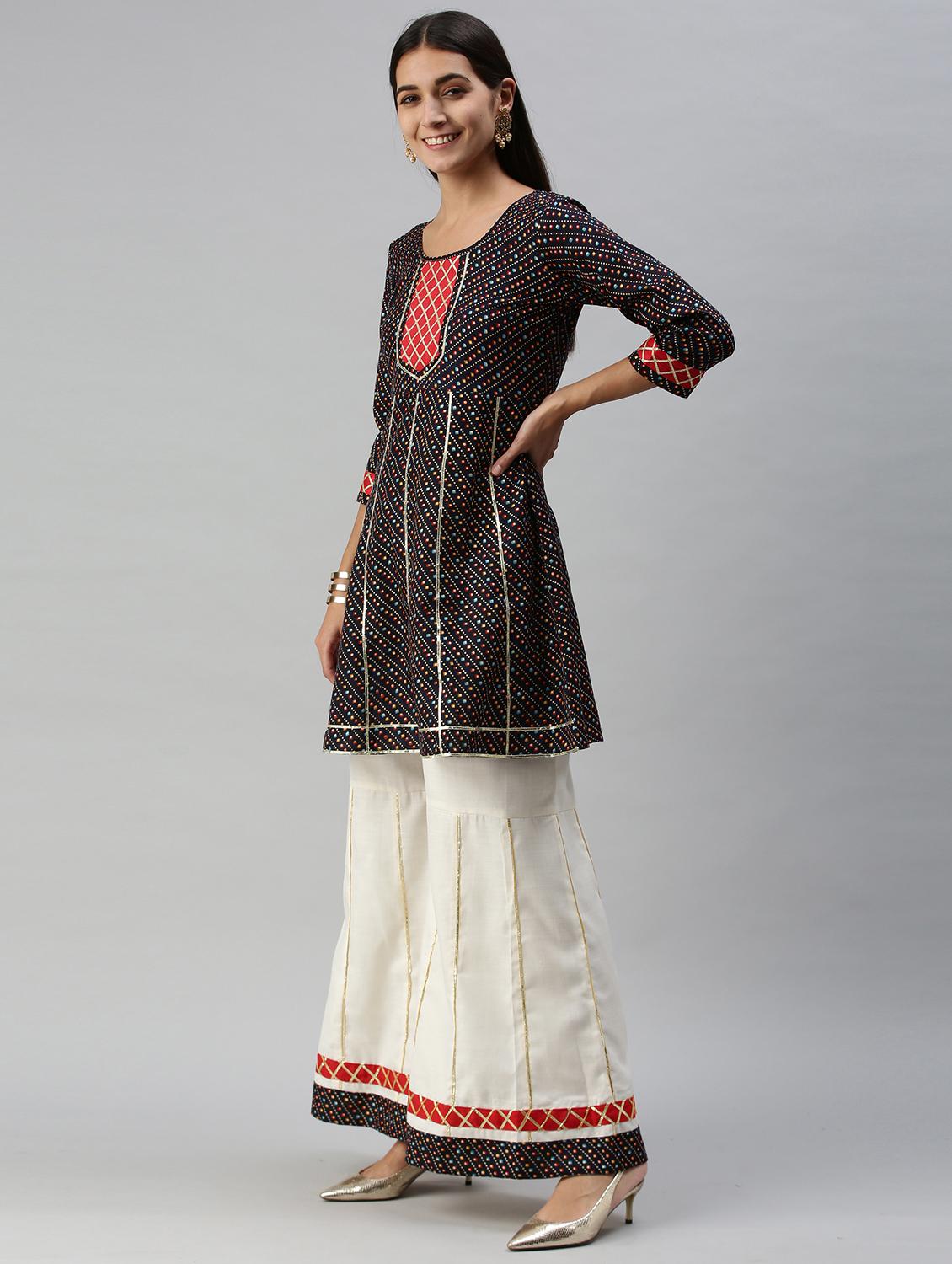 blue cotton blend kurta palazzo set - 18051617 - Zoom Image - 2