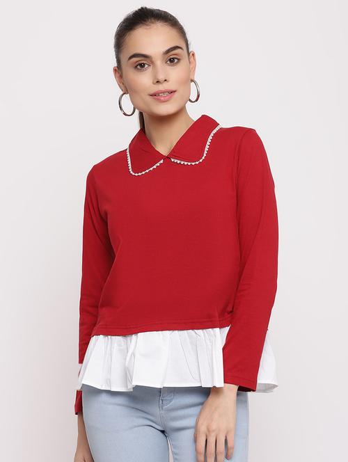 peter pan collar color block top - 18051693 - Standard Image - 1