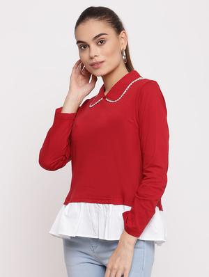 peter pan collar color block top - 18051693 - Standard Image - 2