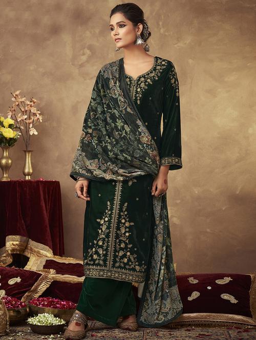 embroidered unstitched palazzo suit set - 18052092 - Very Small Image - 1