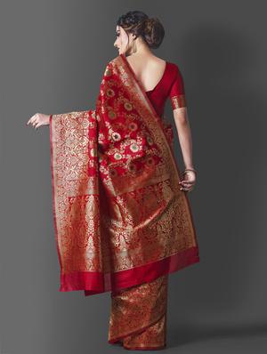 jacquard work banarasi saree with blouse - 18052198 - Standard Image - 2