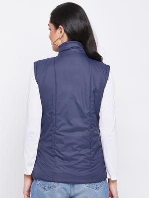 navy blue solid jacket - 18052294 - Standard Image - 3