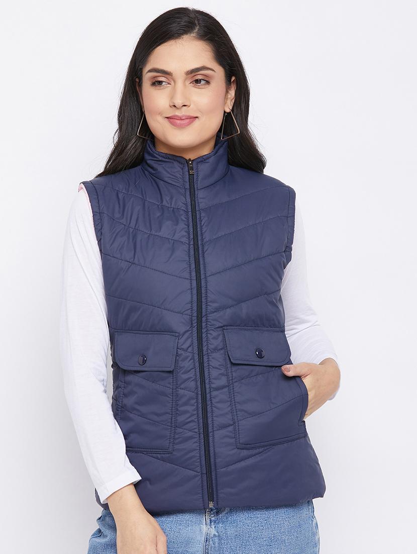 navy blue solid jacket - 18052294 - Zoom Image - 1