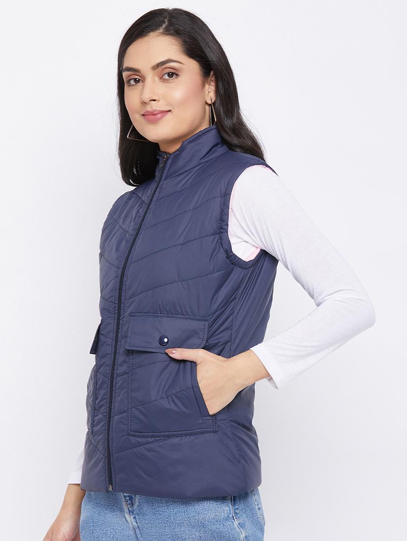 navy blue solid jacket - 18052294 - Zoom Image - 2