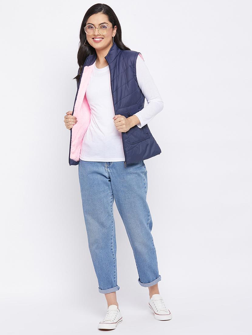 navy blue solid jacket - 18052294 - Zoom Image - 4