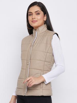 beige solid jacket - 18052302 - Standard Image - 2