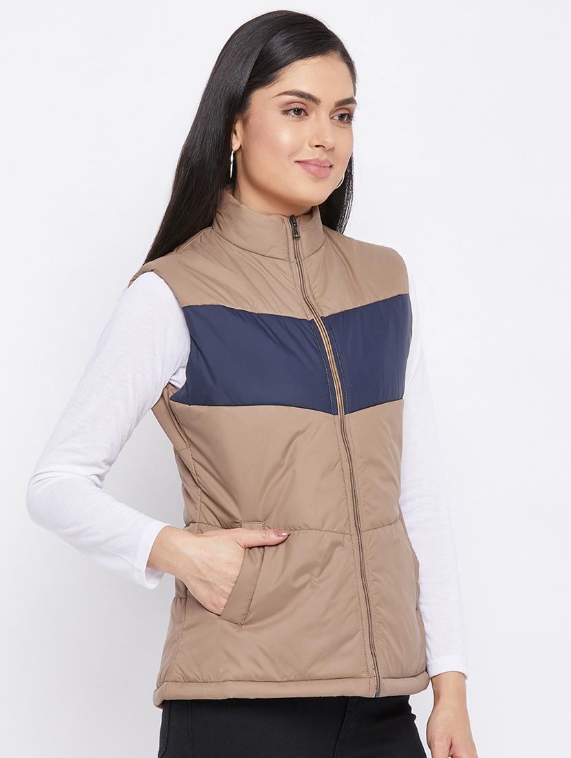 beige color block jacket - 18052303 - Zoom Image - 2