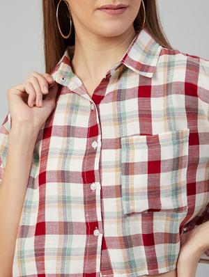pocket detail checked crop shirt - 18052461 - Standard Image - 5