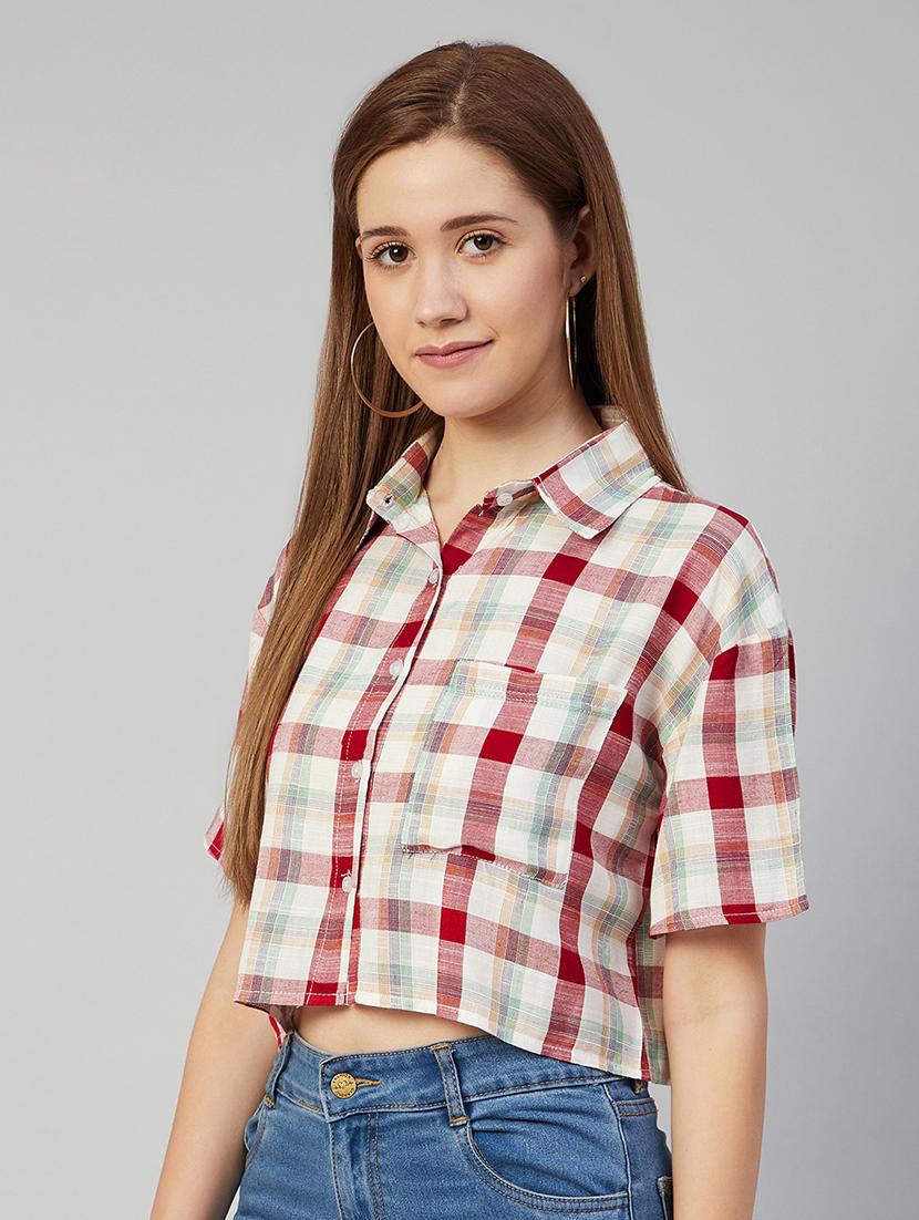 pocket detail checked crop shirt - 18052461 - Zoom Image - 2