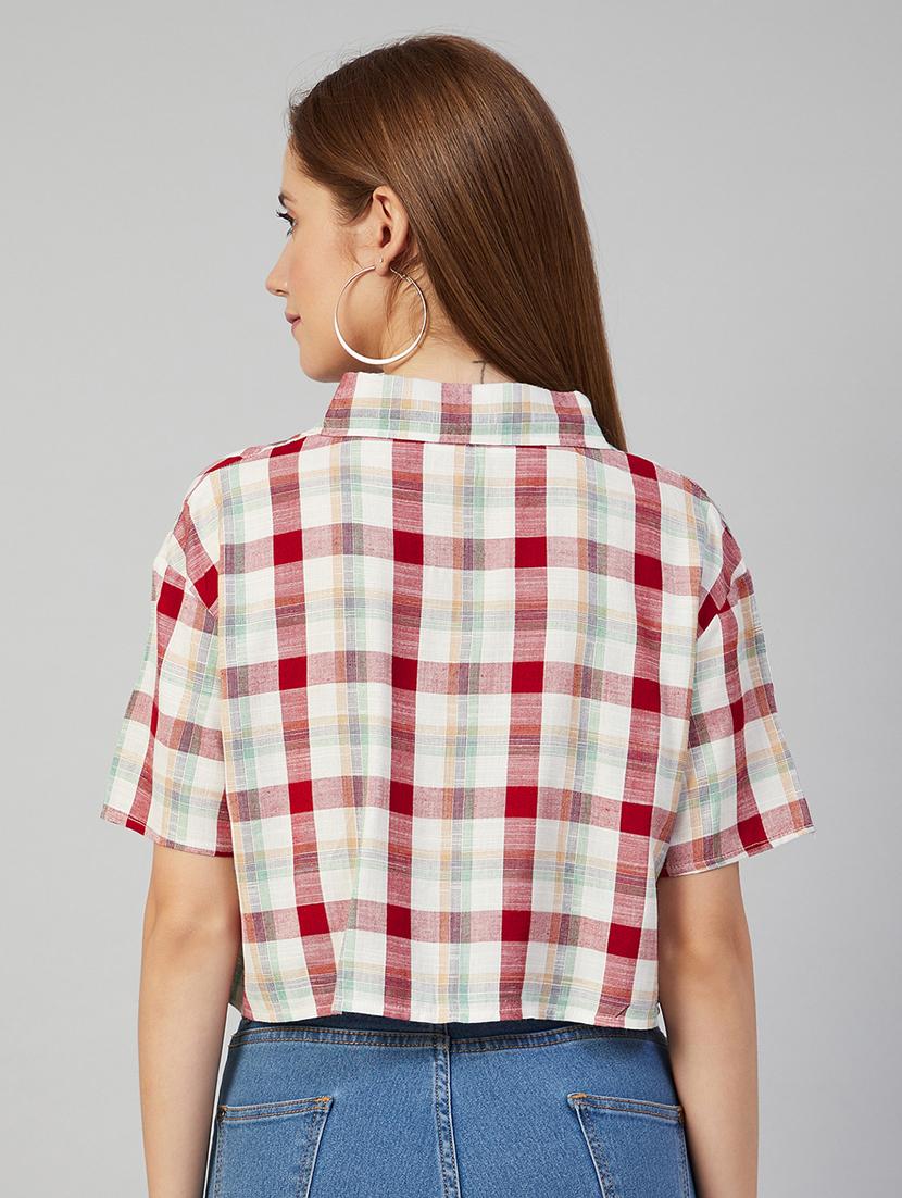 pocket detail checked crop shirt - 18052461 - Zoom Image - 3