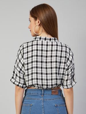 white checked knotted crop shirt - 18052470 - Standard Image - 3