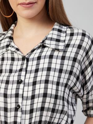 white checked knotted crop shirt - 18052470 - Standard Image - 5
